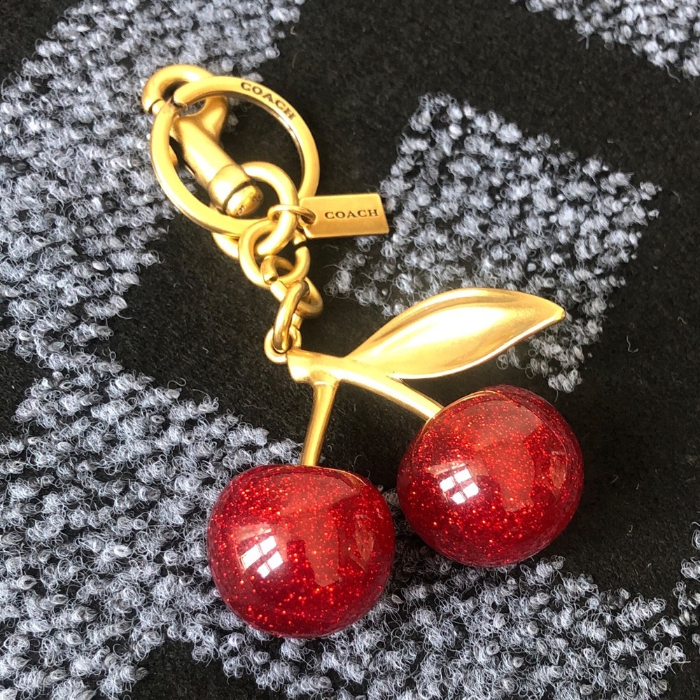 Coach Gold-Tone Cherry Keychain with Red Glitter Cherries - Picture 4 of 4